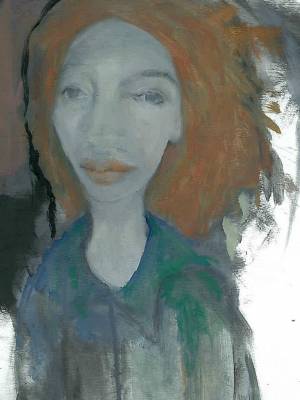 "Firecracker" - small fictional portrait - Painting by Gillian Appleby, an artist from Auckland, New Zealand.