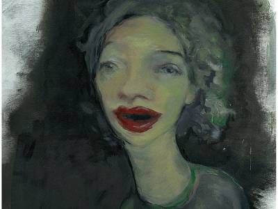 "Lippy" - oil on wood - Painting by Gillian Appleby, an artist from Auckland, New Zealand.