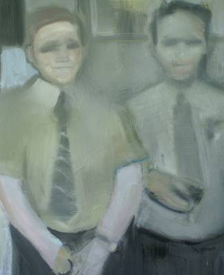 "Teamtalk" - oil on board - Painting by Gillian Appleby, an artist from Auckland, New Zealand.